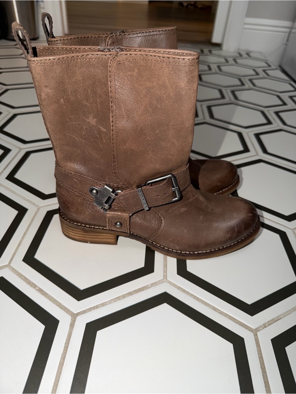 Gianni Bini Brown Leather Harness Moto Boots